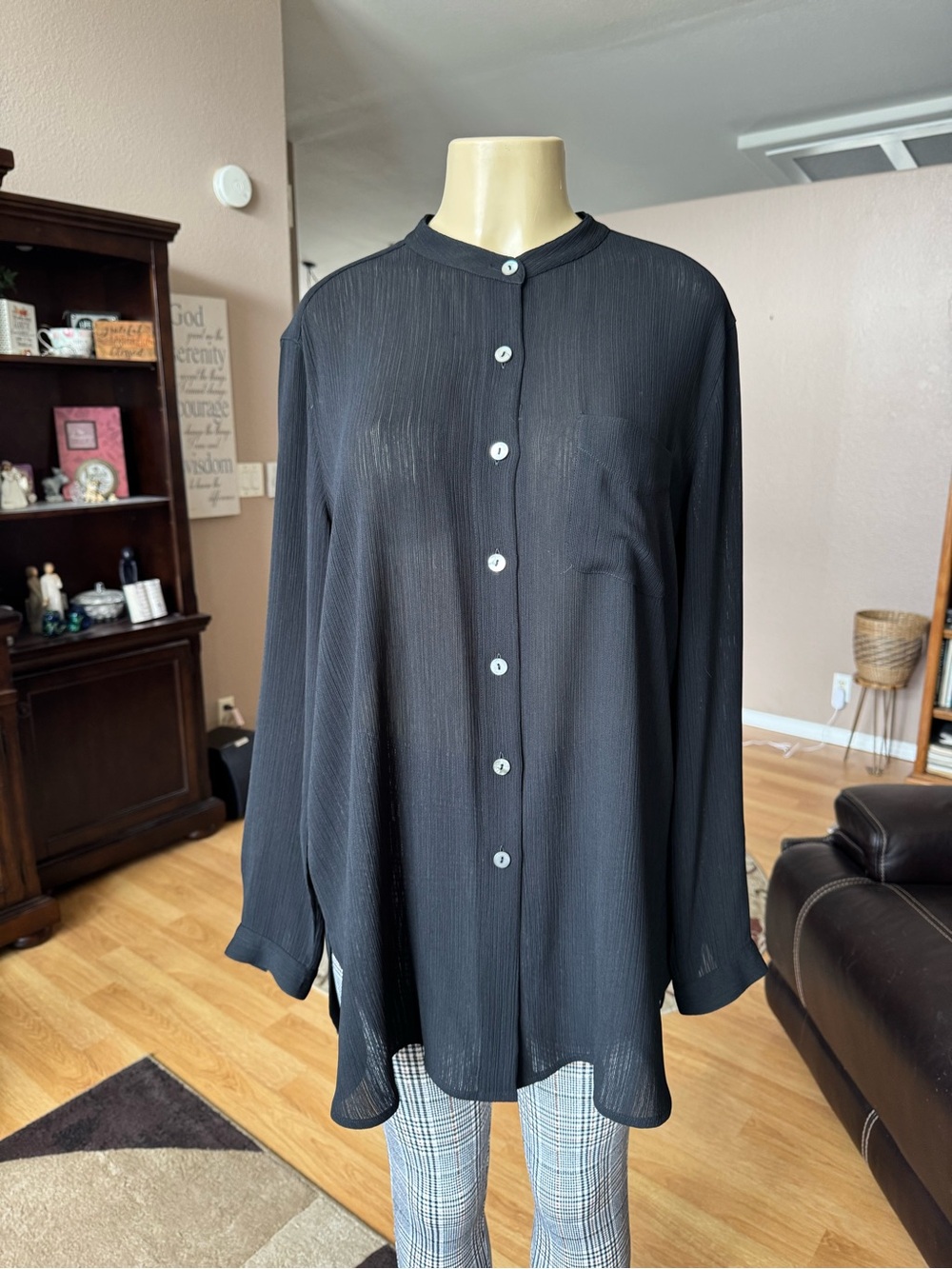 Real Clothes black sheer long sleeves button up tunic-size XL